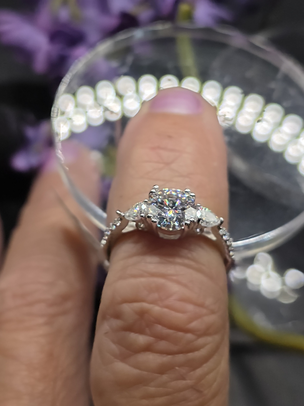 Dazzling White Moissanite Diamond Halo Ring in Sterling 925 Silver